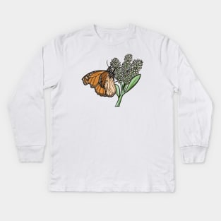 Monarch Butterfly on Milkweed Kids Long Sleeve T-Shirt